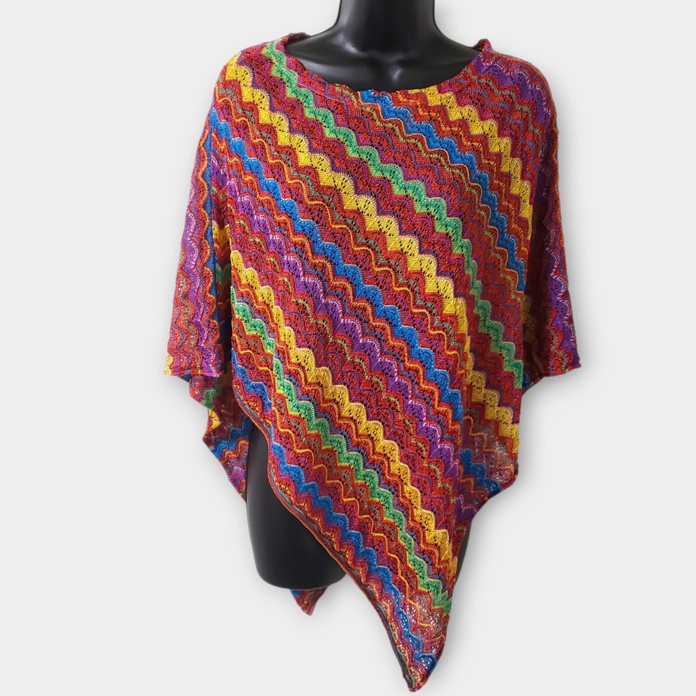 Missoni Italy Rippled Chevron Rainbow Zig Zag Poncho Top Multicolor One Size